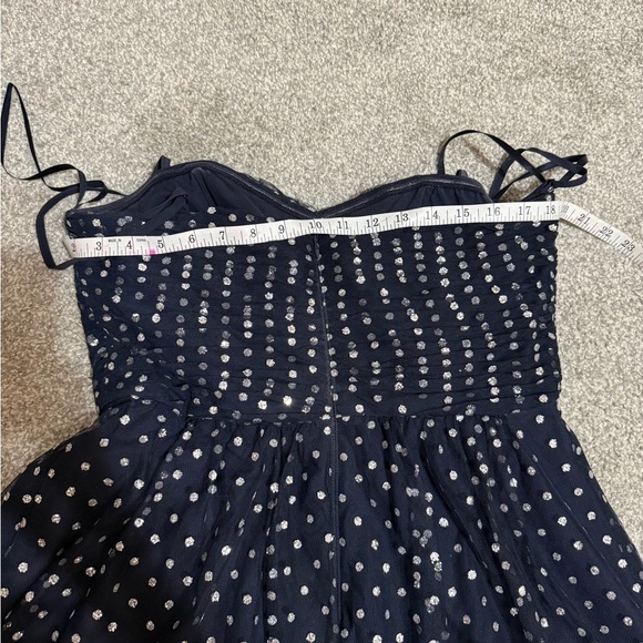 Nordstrom Eliza J Navy Silver Glitter Polka Dot Tulle Cocktail Retro Midi Dress - Picture 9 of 11